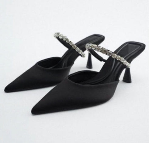 Pointed Toe Rhinestones Embellished Heels